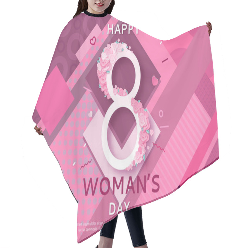 Personality  Trendy Geometric Women S Day Banner, 8 March Poster In Modern 90s 80s Memphis Style With Paper Art Or Origami Elements, Patterns, Woman Silhouette, Colorful Vector Illustration, Fashion Background Hair Cutting Cape