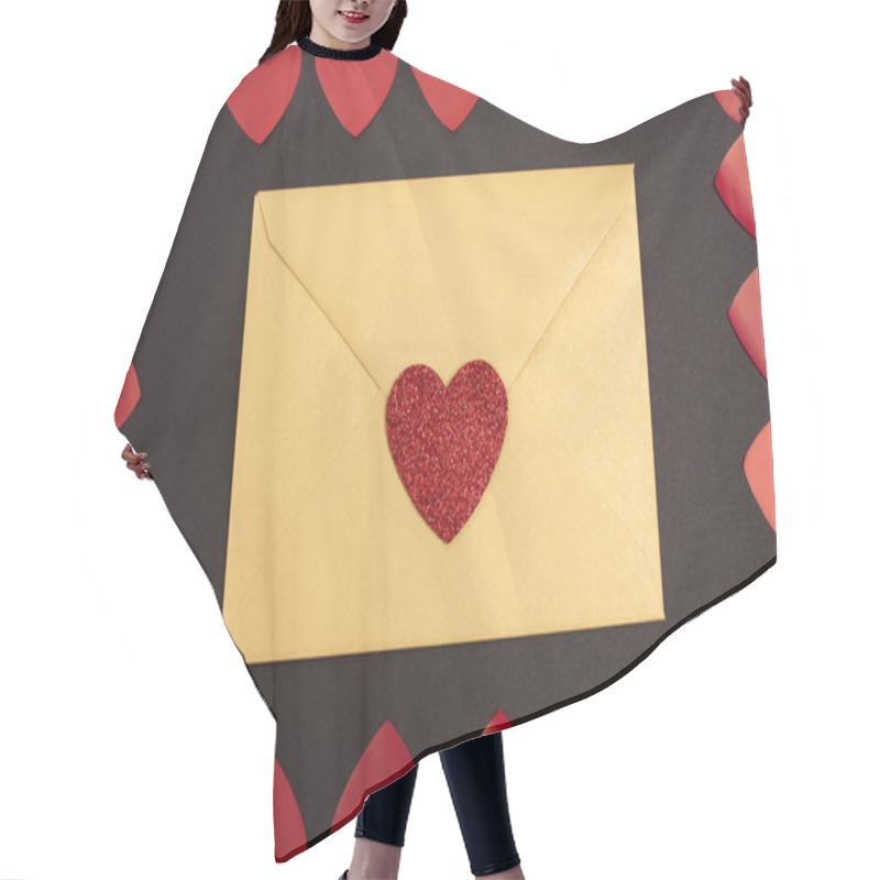 Personality  Top View Of Hearts And Valentines Envelope Isolated On Black Hair Cutting Cape