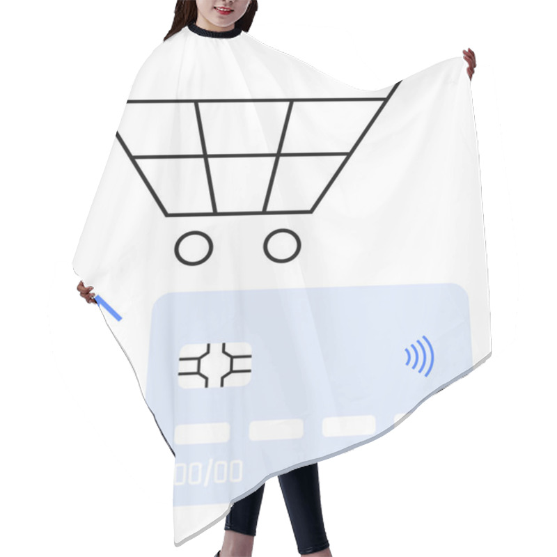 Personality  Shopping Cart And Light Blue Credit Card With An Upward Arrow. Ideal For E-commerce, Digital Payments, Online Shopping, Financial Services, Retail Trends, Cashless Transactions, Abstract Line Flat Hair Cutting Cape