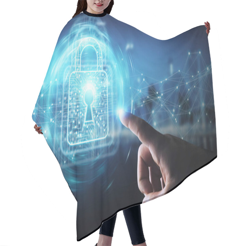 Personality  Businessman Using Digital Padlock With Data Protection 3D Render Hair Cutting Cape