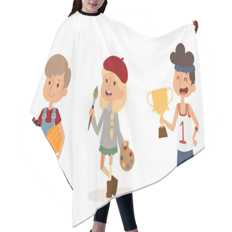 Personality  Cartoon Profession Kids Children Vector Set Illustration Person Childhood Painter Sportsman Builder Artist Uniform Worker Character Hair Cutting Cape