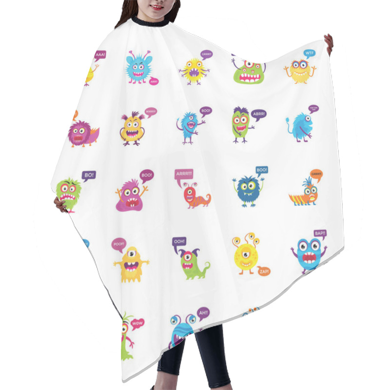 Personality  Monsters Growling And Screaming Flat Icons Set Hair Cutting Cape