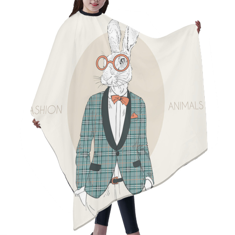 Personality  Bunny Hipster Dressed Up In Trendy Plaid Coat Hair Cutting Cape