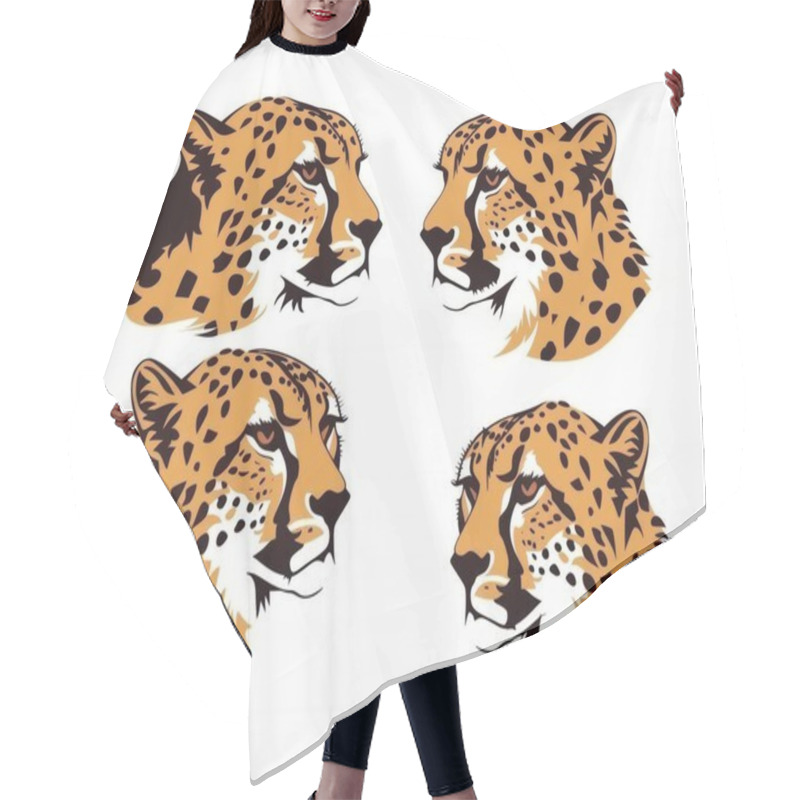 Personality  Stylized Illustrations Of Cheetah Heads In Vibrant Orange And Black, Showcasing Fierce Expressions And Intricate Detailing. Hair Cutting Cape