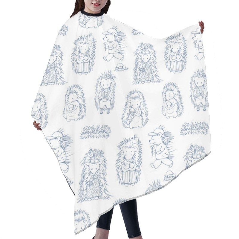 Personality  Seamless Pattern With Cartoon Hedgehogs Hair Cutting Cape