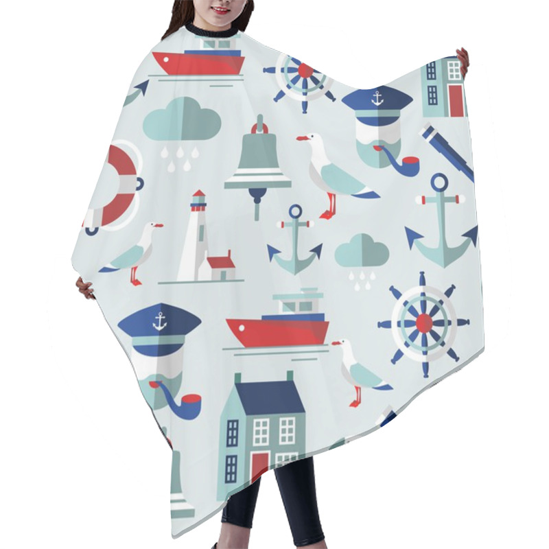 Personality  Seamless Background With Sea Icons Hair Cutting Cape