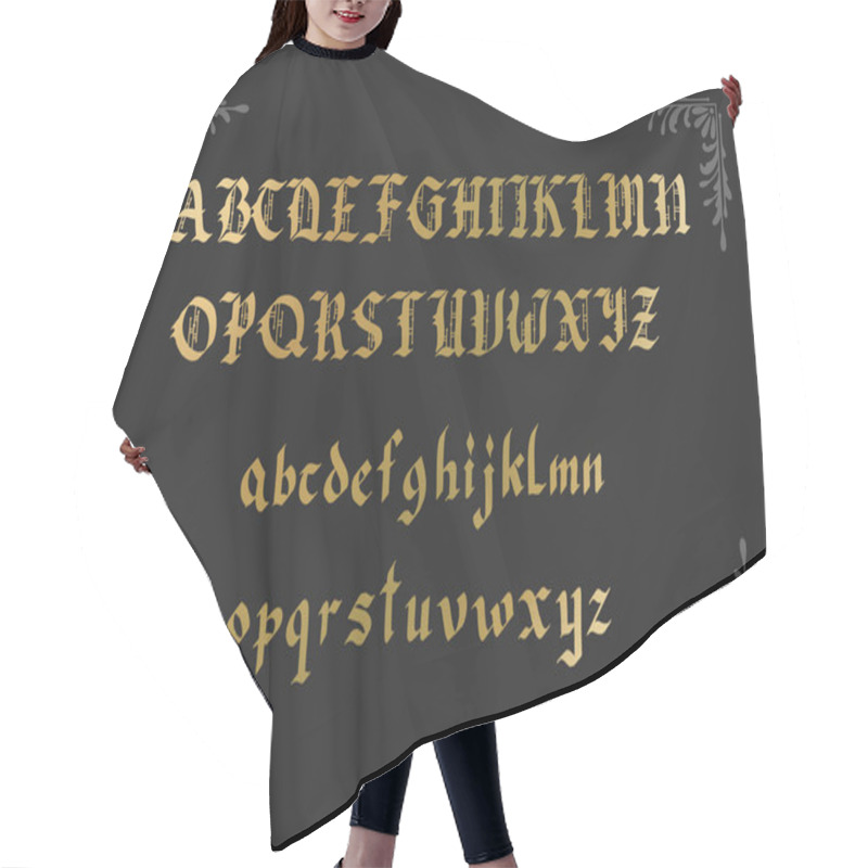 Personality  Blackletter Gothic Script Hand-drawn Font. Hair Cutting Cape