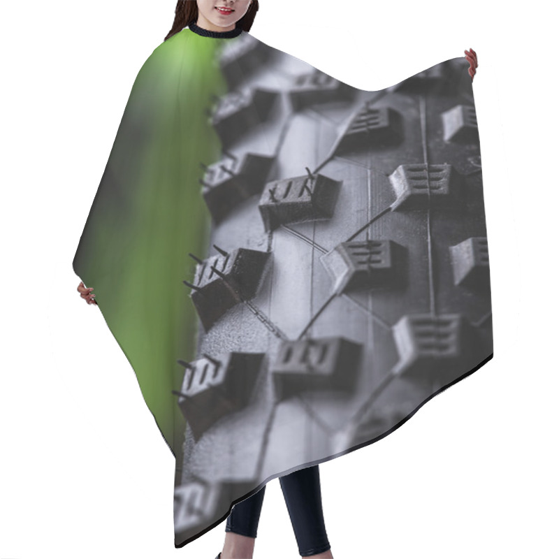 Personality  Close-up Of A Green Mountain Bike Hair Cutting Cape