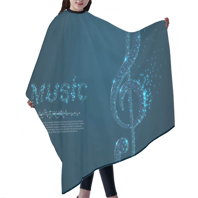 Personality  Treble Clef Vector Polygonal Art Style. Low Poly Wireframe Illustration With Scattered Particles And Light Effects On A Dark Blue Background. Music Poster Banner Template. Destructing Triangles Shapes Hair Cutting Cape