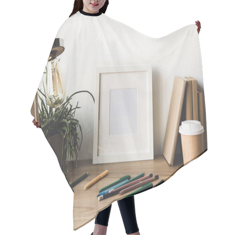 Personality  Photo Frame And Coffee To Go On Table Hair Cutting Cape