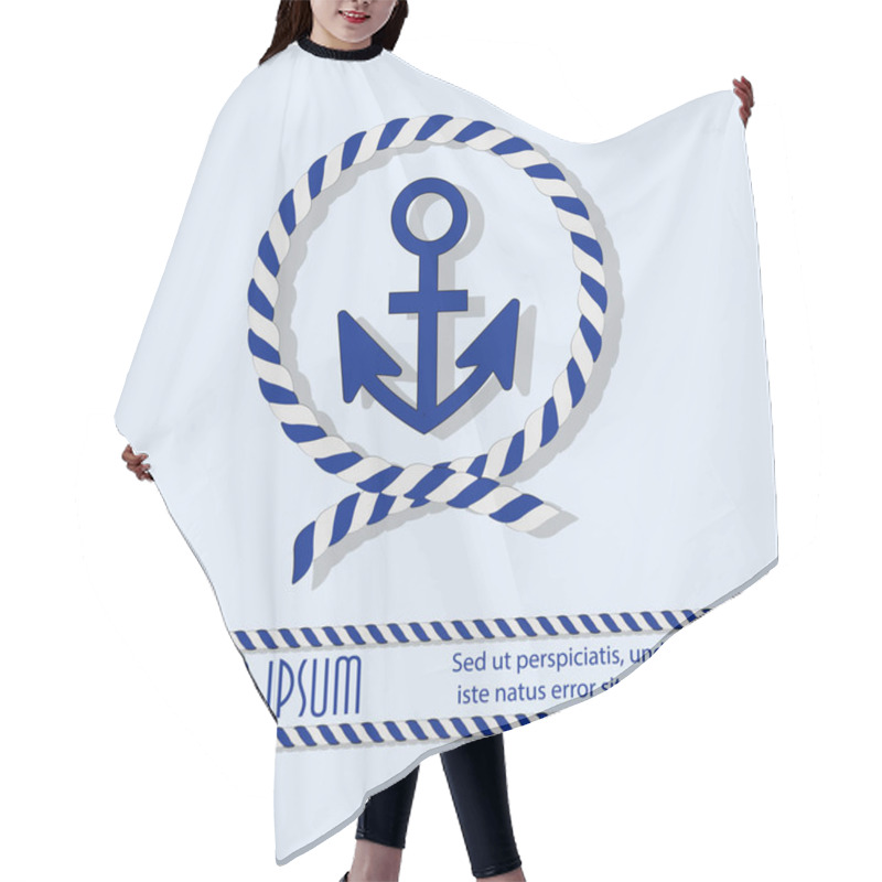 Personality   Anchor In A Circle With A Sea Rope. Emblem. Sticker. Poster With Place For Text. The Concept Of Maritime Navigation, Competitions, Tourism, Recreation, Travel. Design For Printing On Fabric Or Paper. Hair Cutting Cape