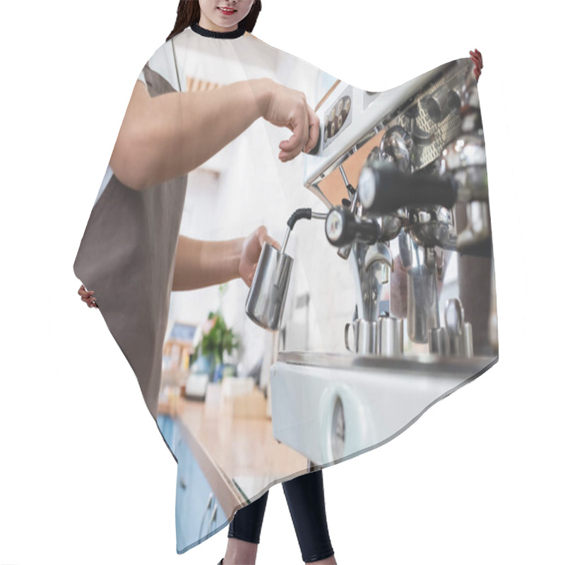 Personality  Cropped View Of African American Barista In Apron Making Coffee In Confectionery  Hair Cutting Cape