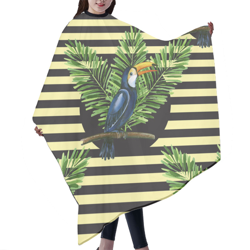 Personality  Toucan And Banana Leaves On The Stiped Background Seamless Patte Hair Cutting Cape