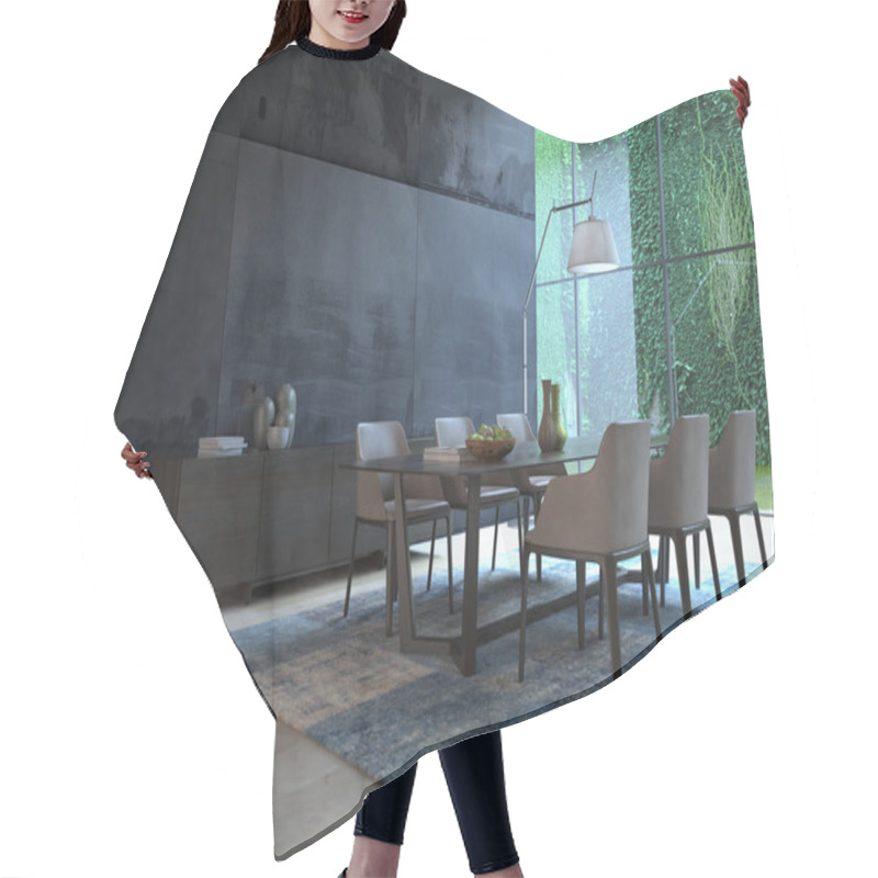 Personality  Modern Design White Dining Room Interior Architecture. 3d Rendering Hair Cutting Cape