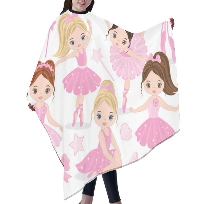 Personality  Vector Set With Cute Little Ballerinas Hair Cutting Cape