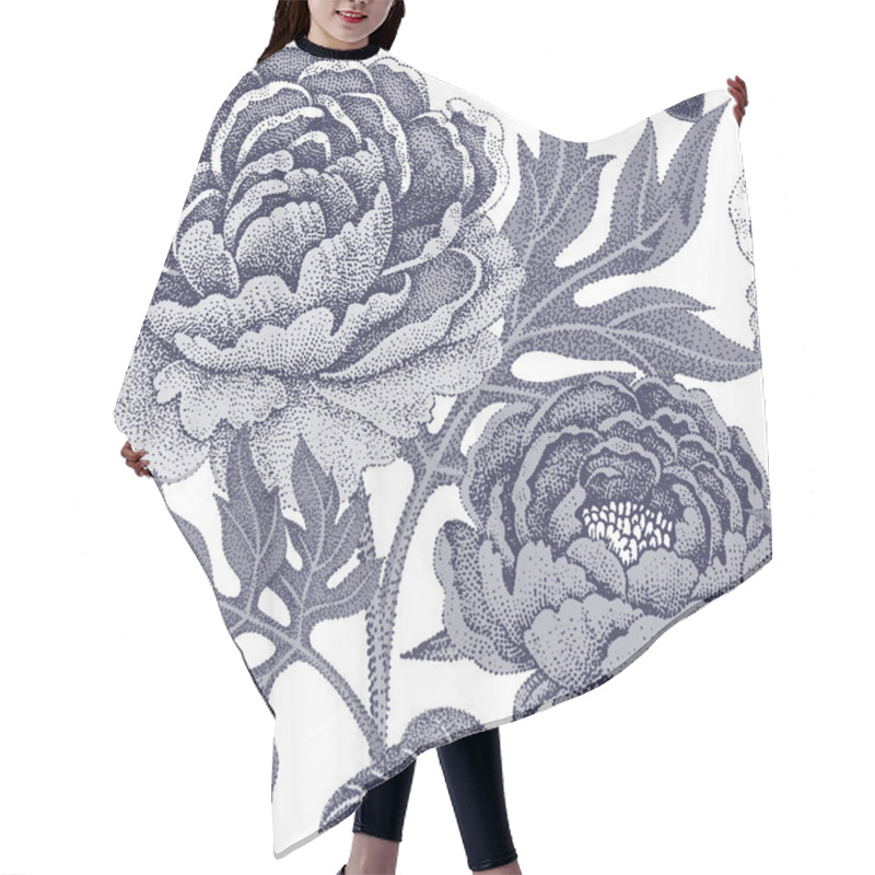 Personality  Seamless Pattern With Flowers Peonies. Hair Cutting Cape