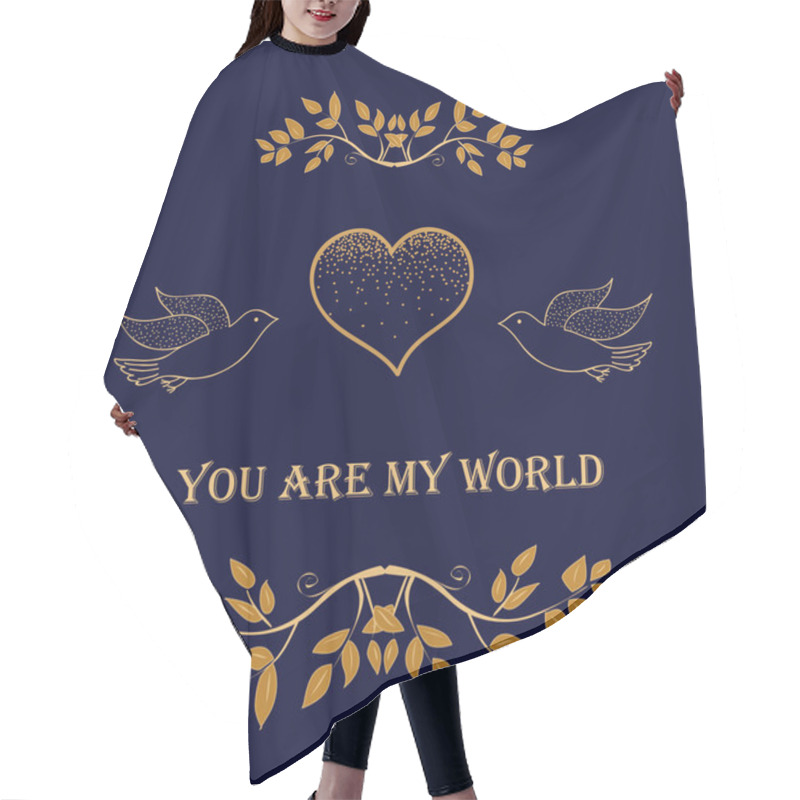 Personality  Dark Card With Golden Heart, Birds And Branches Hair Cutting Cape