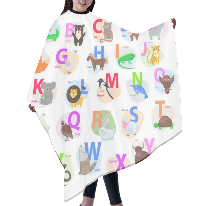 Personality  Children ABC With Cute Animals Cartoon Flat Vector Hair Cutting Cape