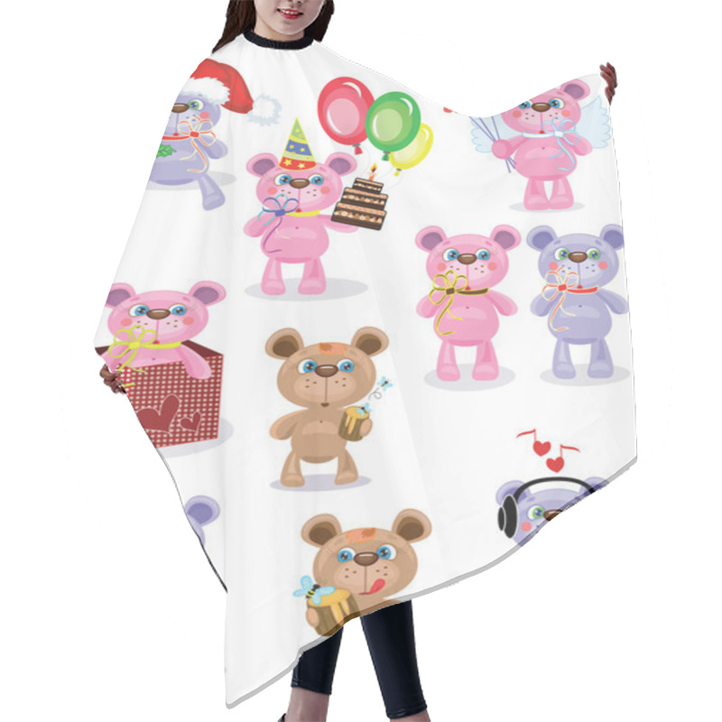 Personality  Holiday Set ,Teddy Bears,vector. Hair Cutting Cape