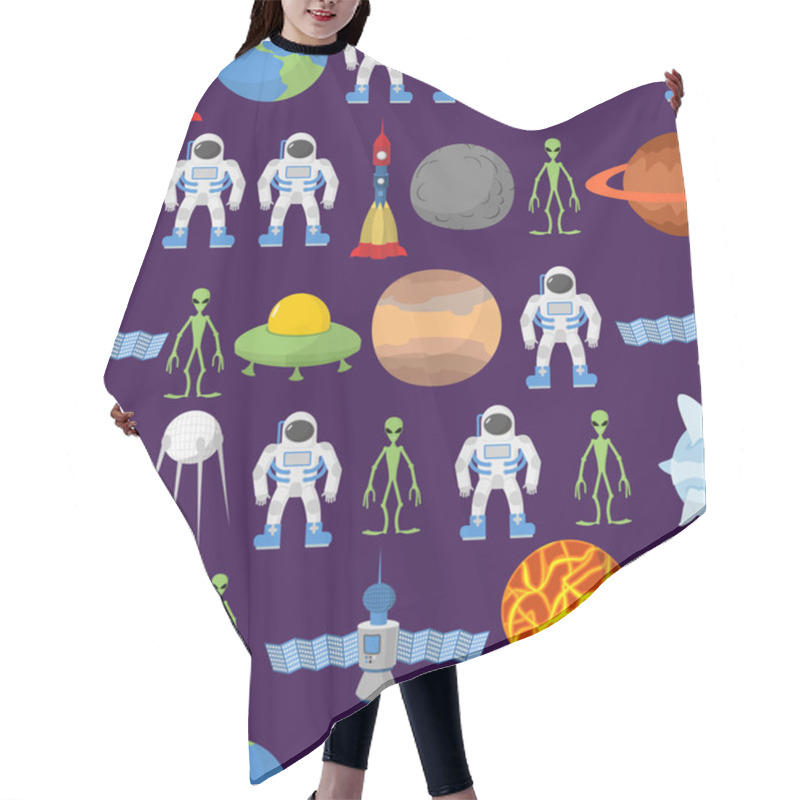 Personality  Cosmos Seamless Background, Ornament. Spacecraft Rockets And UFO Hair Cutting Cape