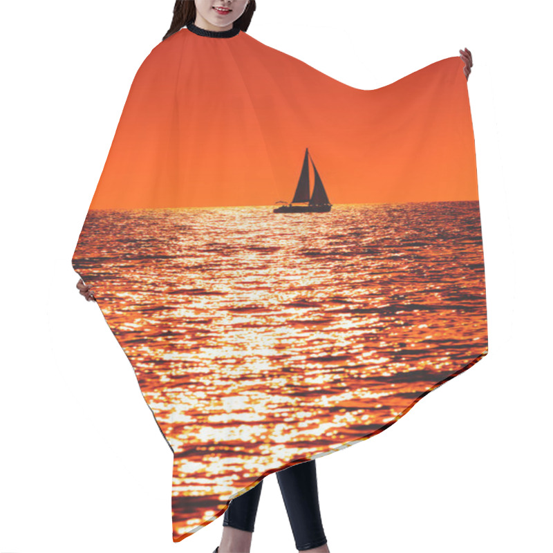 Personality  Yacht Silhouette In The High Sea On Sunset Hair Cutting Cape