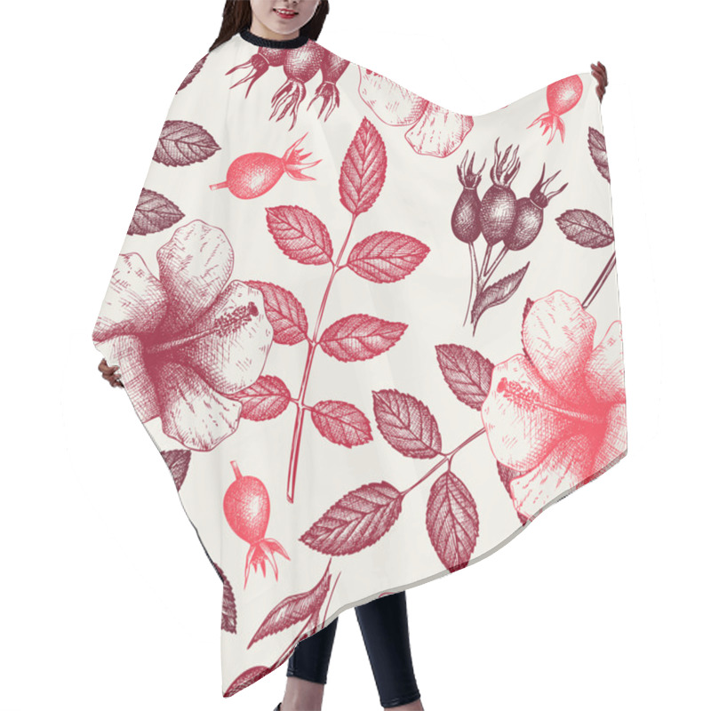 Personality  Frame With Pink Hibiscus Flowers Hair Cutting Cape