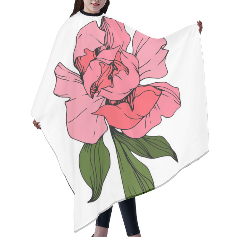 Personality  Vector Pink Peony. Wildflower Isolated On White. Engraved Ink Art.  Hair Cutting Cape