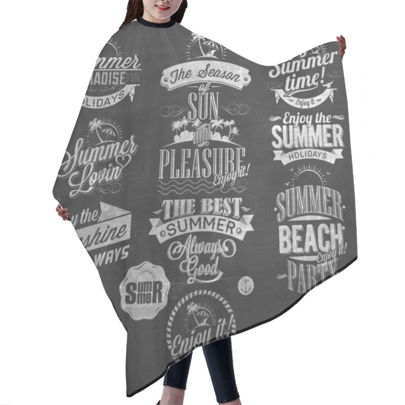 Personality  Summer Calligraphic Elements On Chalkboard. Hair Cutting Cape