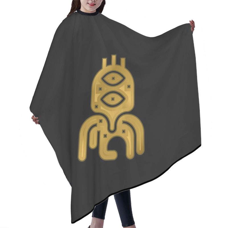 Personality  Alien Gold Plated Metalic Icon Or Logo Vector Hair Cutting Cape