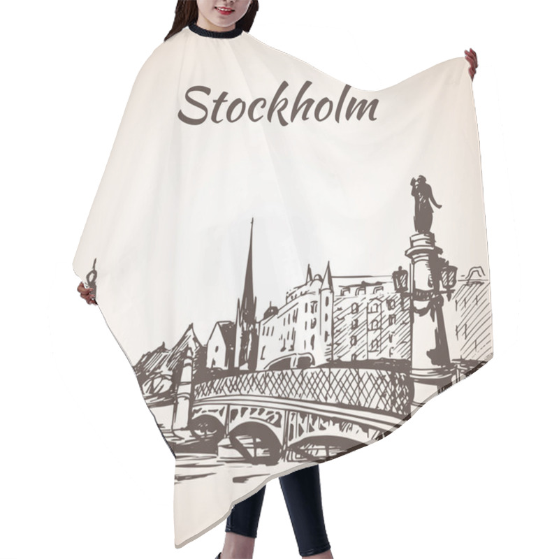 Personality  Stockholm Sity Street View With Bridge Hair Cutting Cape