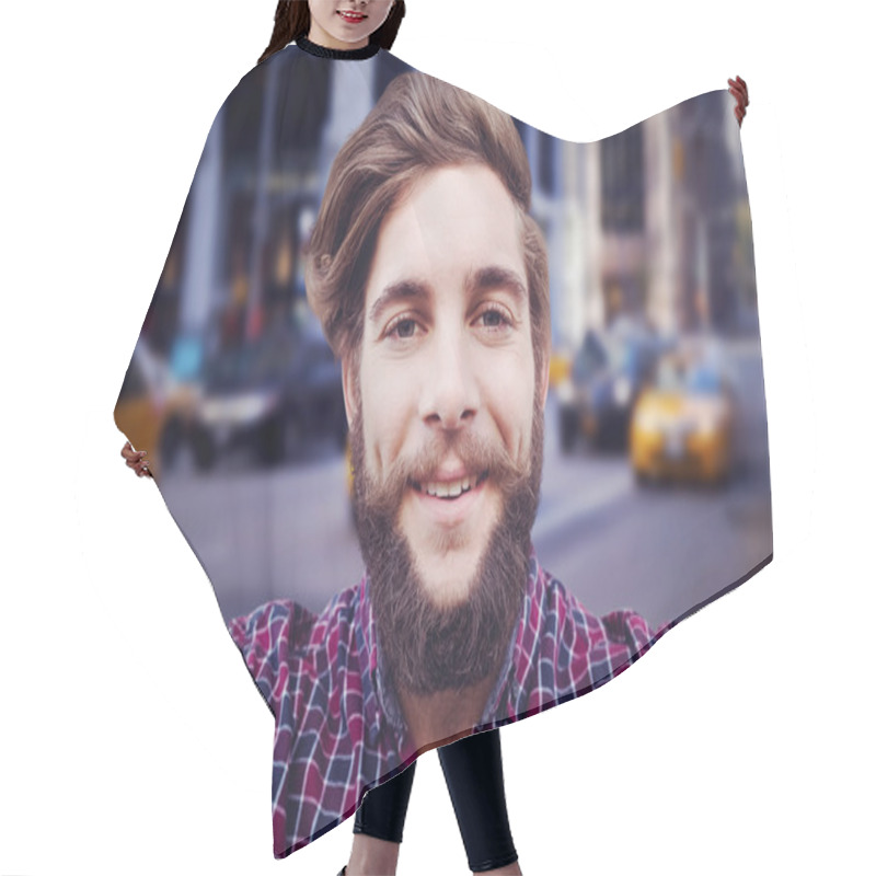 Personality  Happy Hipster Against Wooden Fence Hair Cutting Cape