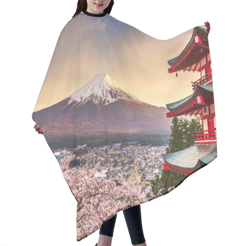 Personality  Fujiyoshida, Japan With Mt. Fuji And Chureito Pagoda Hair Cutting Cape