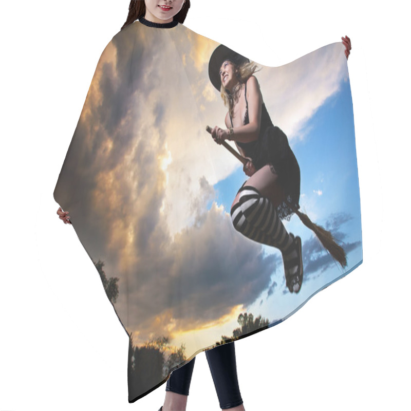 Personality  Flying Witch On Broomstick Hair Cutting Cape