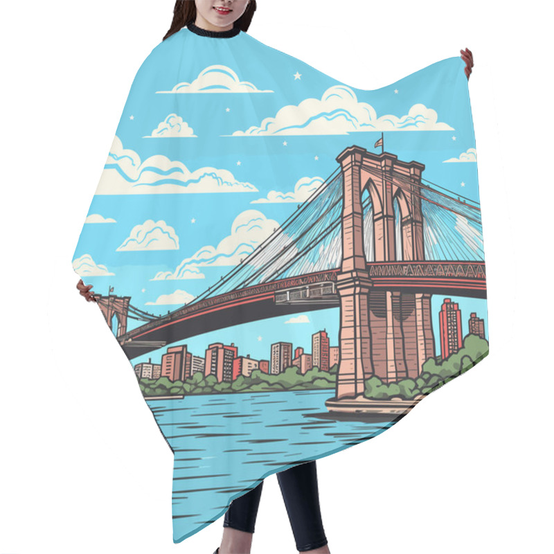 Personality  Brooklyn Bridge Hand-drawn Comic Illustration. Brooklyn Bridge. Vector Doodle Style Cartoon Illustration Hair Cutting Cape