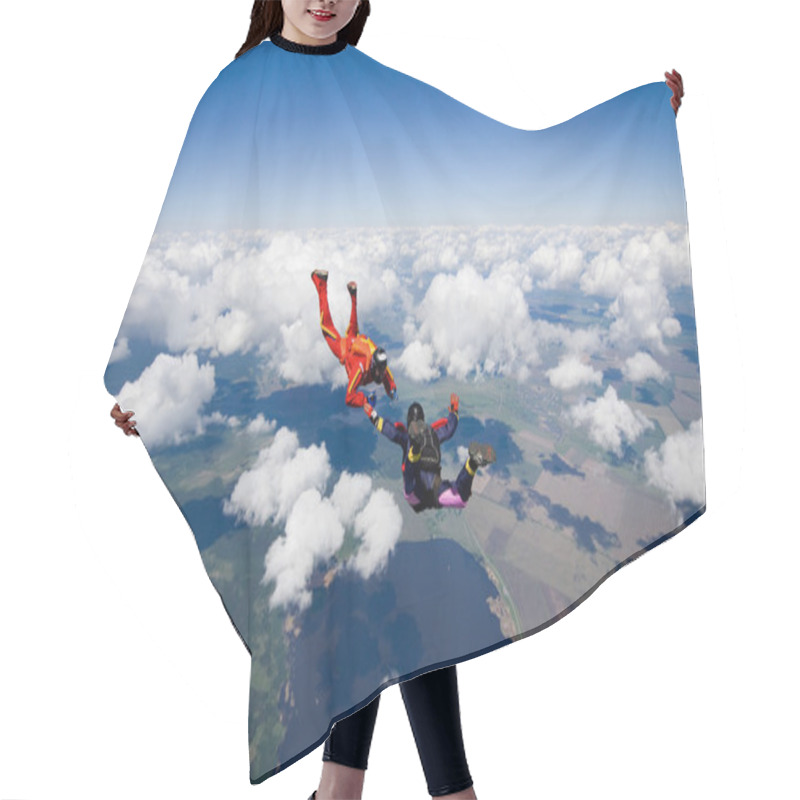 Personality  Two Skydivers Flying Over The Clouds Hair Cutting Cape