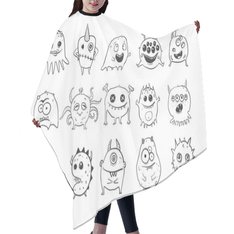 Personality  Collection Of Cute Doodle Monsters On White Background Hair Cutting Cape