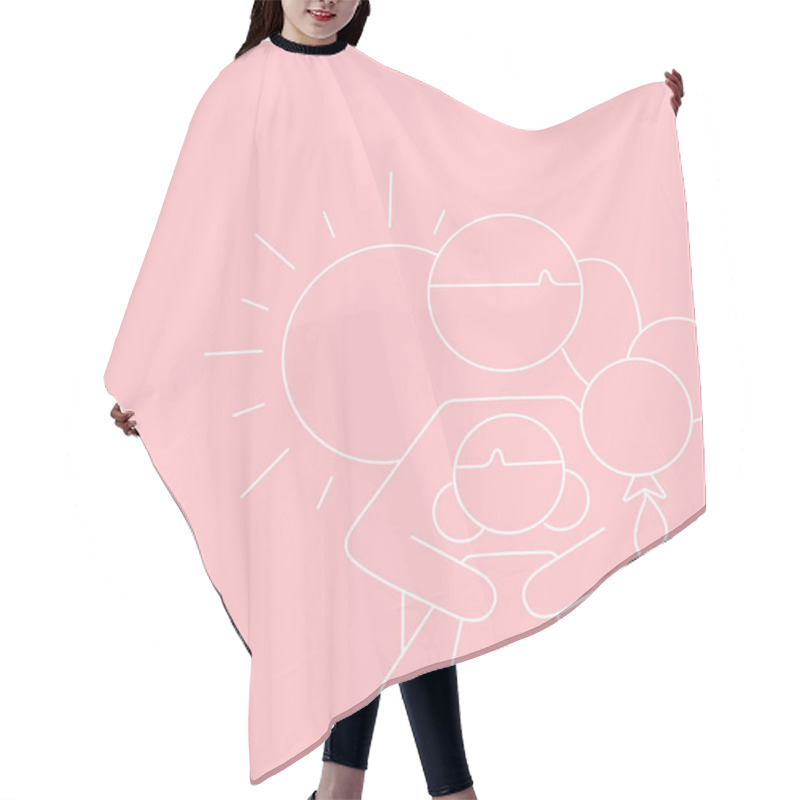 Personality  Illustration Of Mother Hugging Kid Near Sun On Pink Hair Cutting Cape