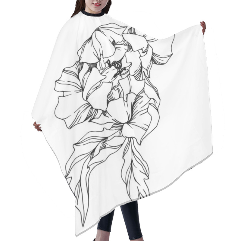 Personality  Vector Peony Floral Botanical Flowers. Black And White Engraved  Hair Cutting Cape