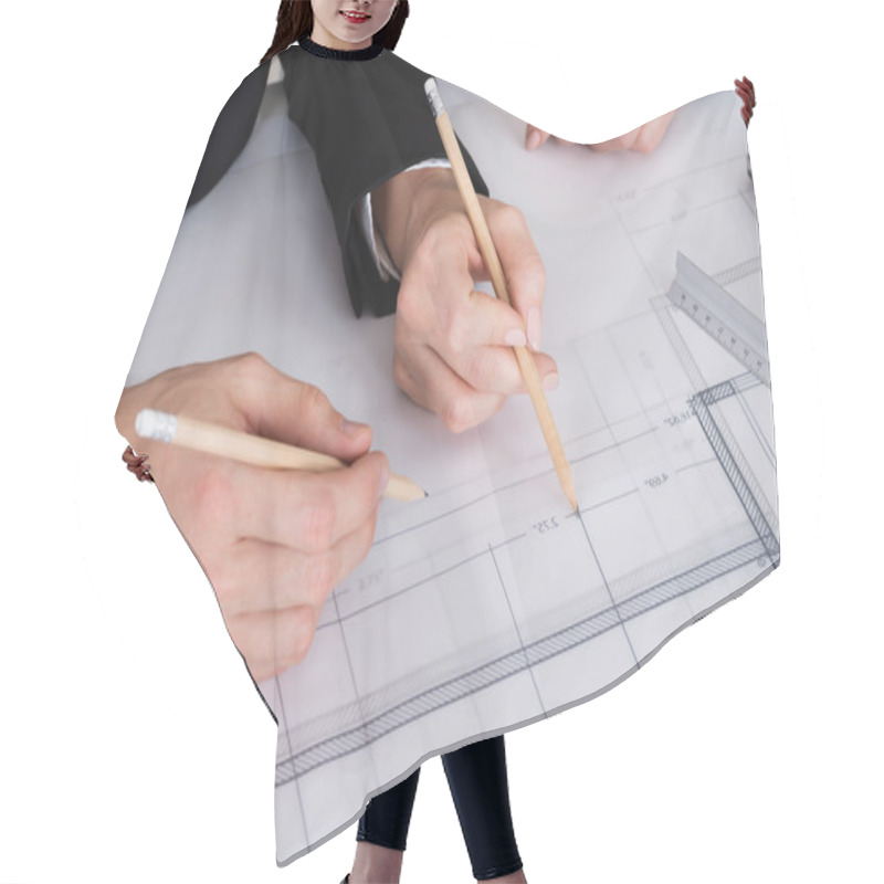 Personality  BusinessPeople Discussing A Architectural Drawing Hair Cutting Cape