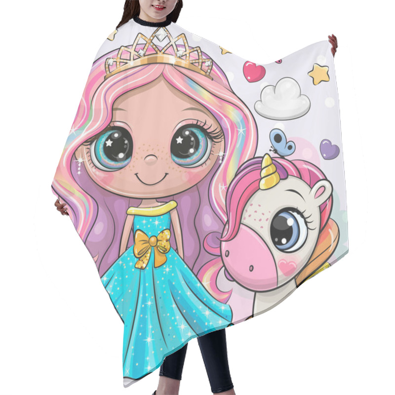 Personality  Greeting Card With Cute Cartoon Fairy Tale Princess And Unicorn Hair Cutting Cape