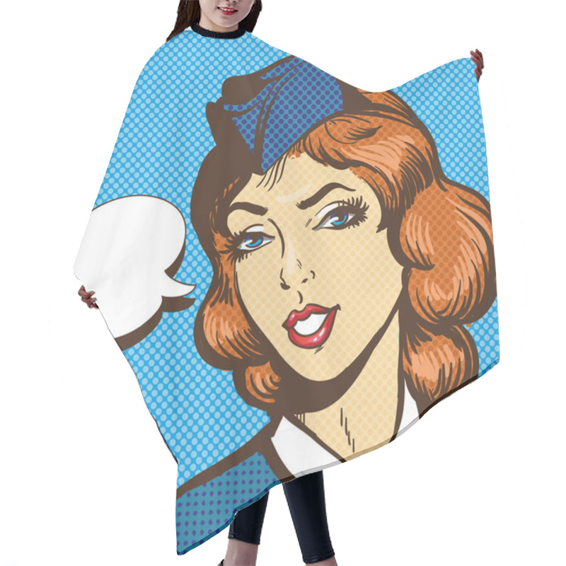 Personality  Stewardess Pop Art Retro Comic Style Vector Illustration Hair Cutting Cape