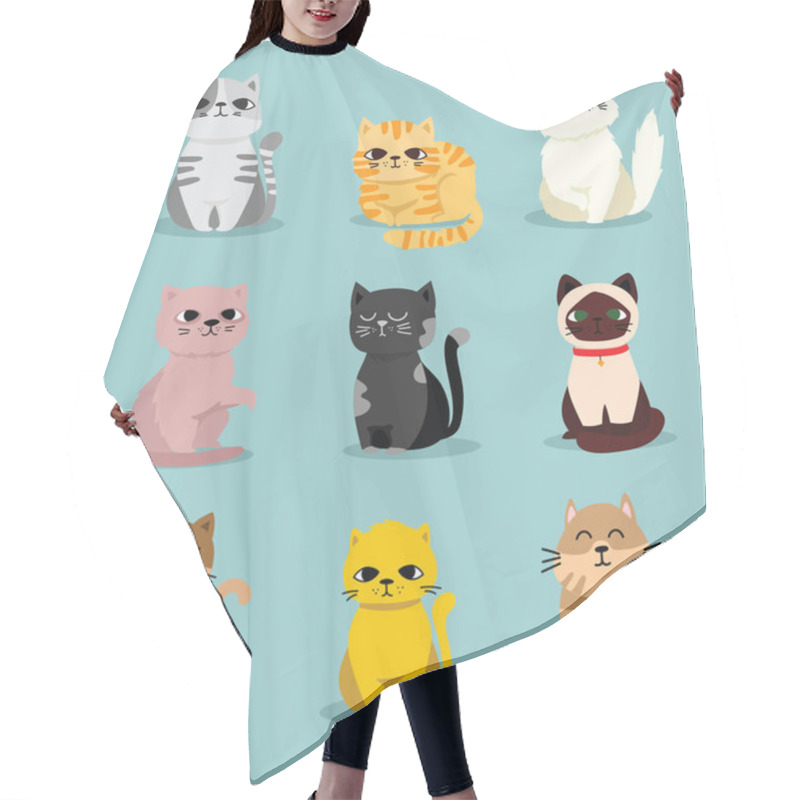 Personality  Set Of Vector Cute Funny Cats For Greeting Card Design, T-shirt Print, Inspiration Poster. Hair Cutting Cape