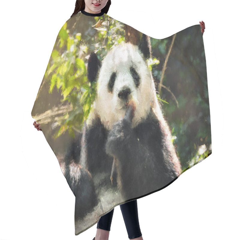 Personality  Oil Painting Of Giant Panda Bear In China Hair Cutting Cape