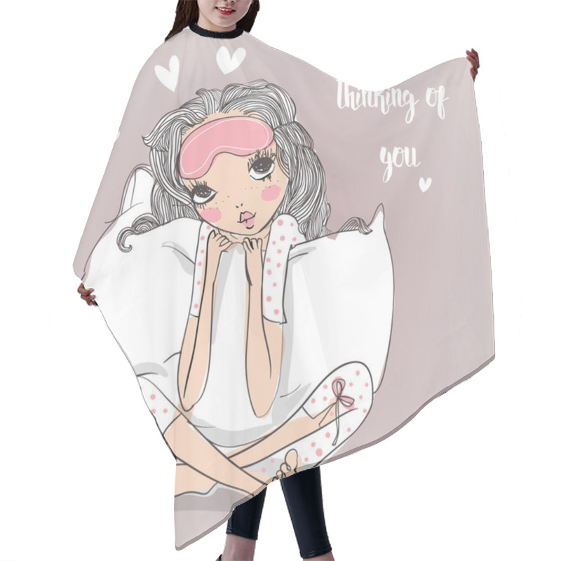 Personality  Cute Cartoon Girl With Pillow Hair Cutting Cape