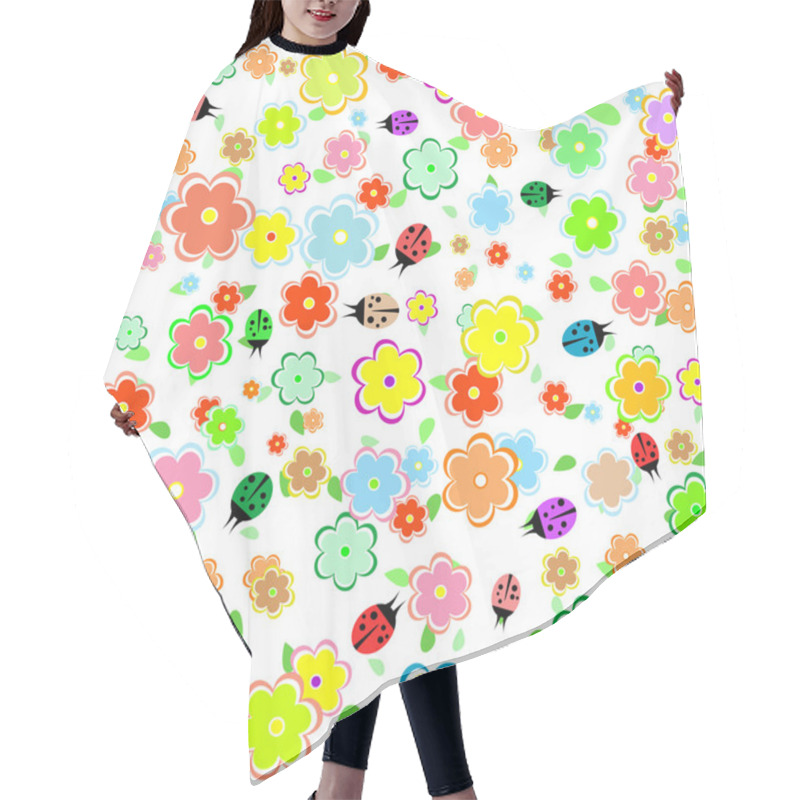 Personality  Spring Background With Small Flowers And Ladybugs Hair Cutting Cape