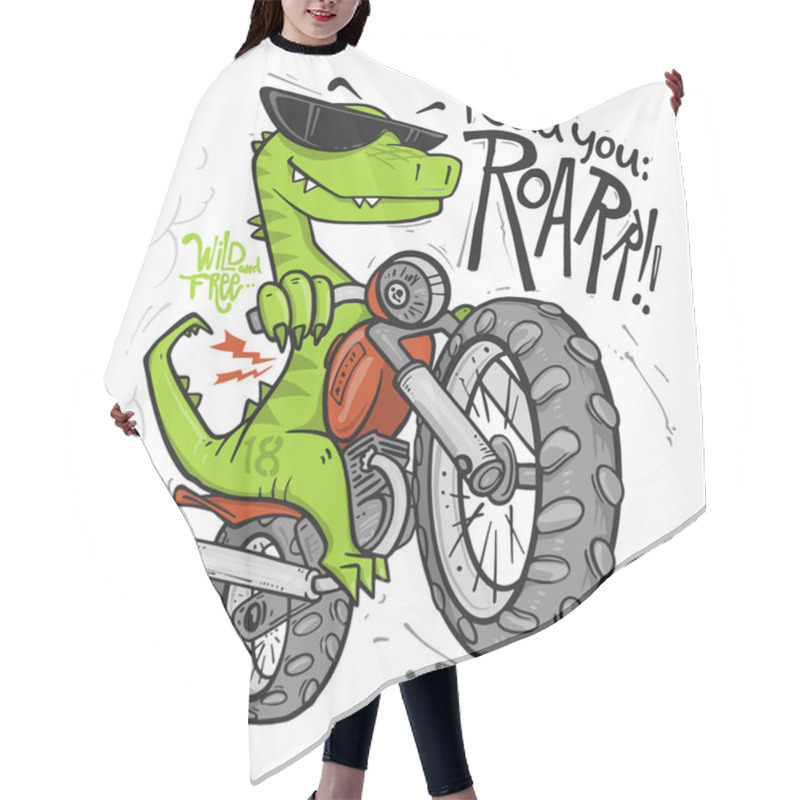 Personality  Dinosaur Riding A Motorbike Vector Print Design. Hair Cutting Cape