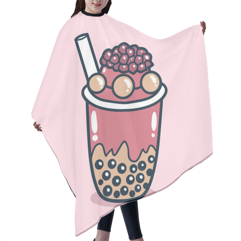 Personality  Bubble Tea Drink With Pomegranate Toping Illustration Hair Cutting Cape