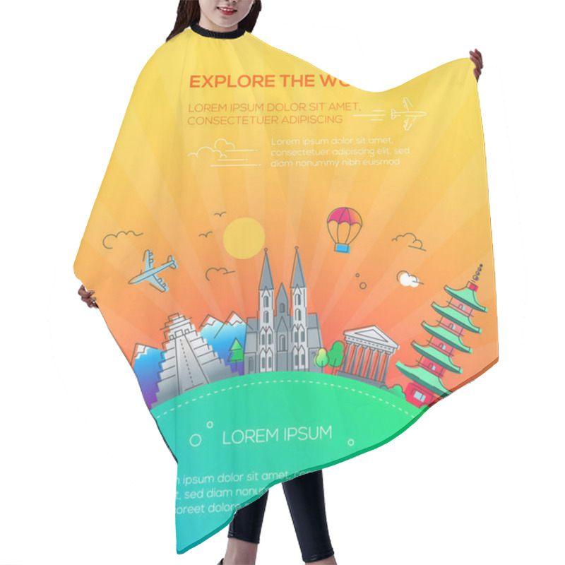 Personality  Explore The World - Flat Design Travel Composition Hair Cutting Cape