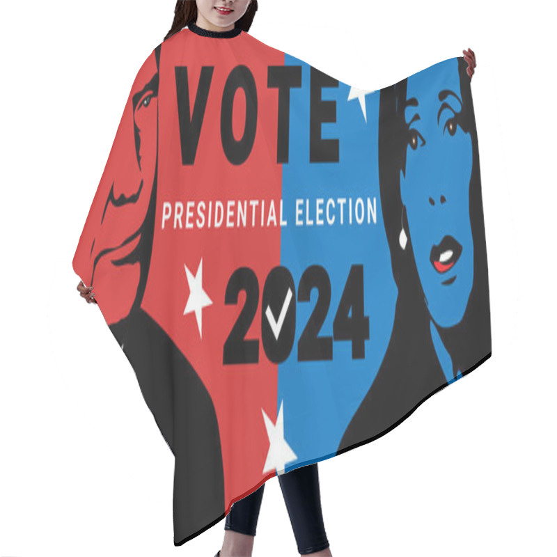 Personality  Character Illustration Of Kamala Harris Facing Off Against Donald Trump. Hair Cutting Cape