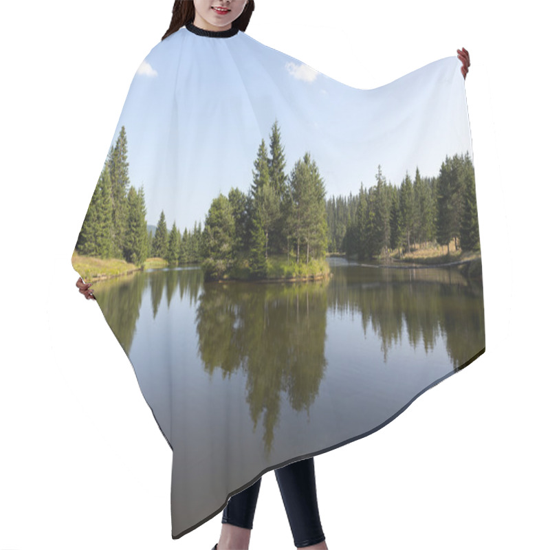 Personality  Mountain Lake With Pine Tree Forest Hair Cutting Cape